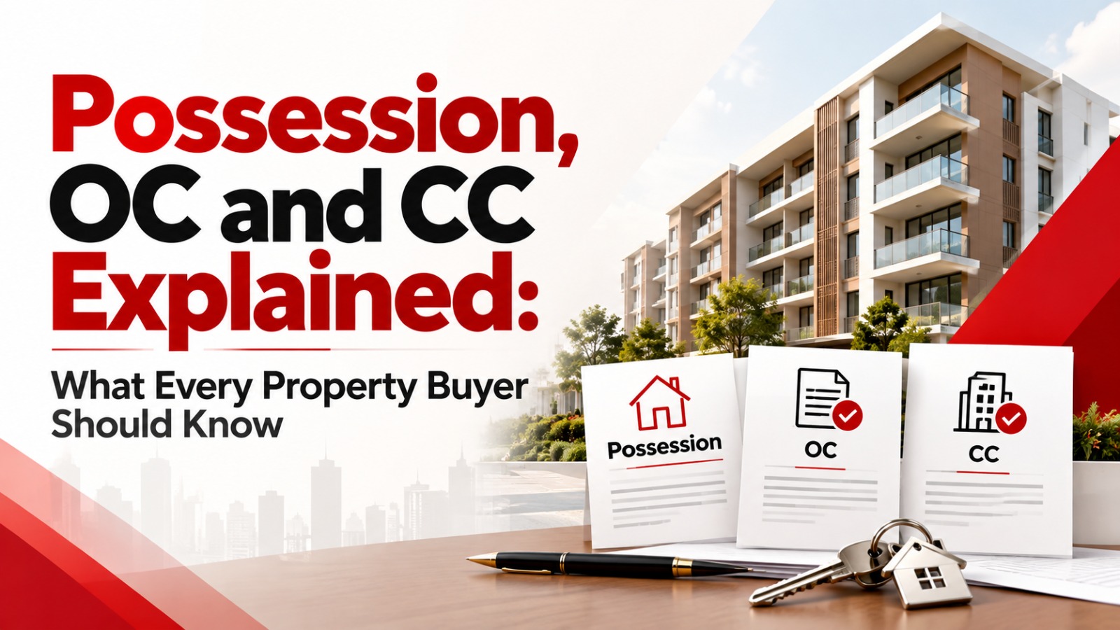 Homebuyer receiving keys and possession documents for a new apartment