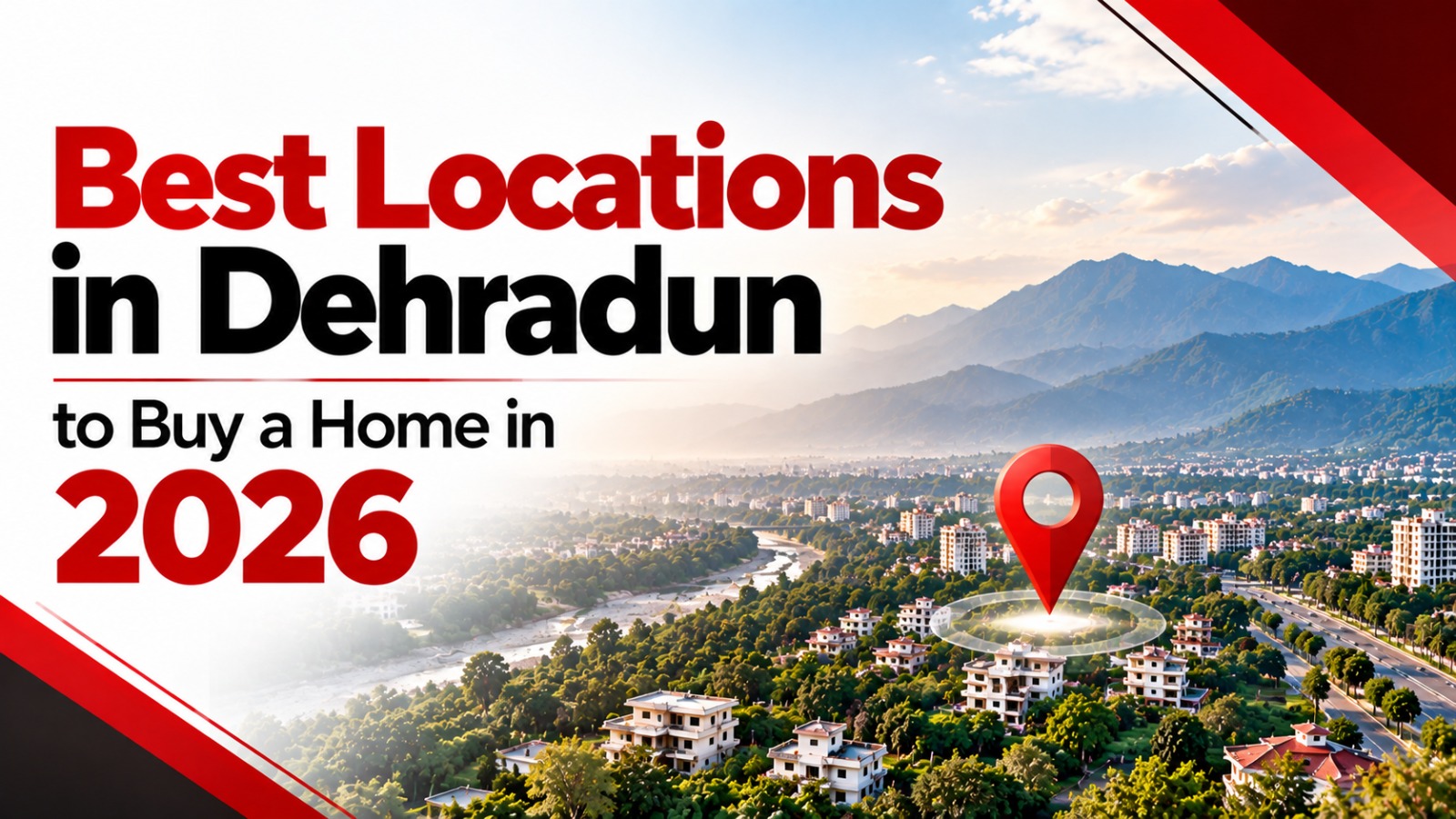 Aerial view of a Dehradun residential neighbourhood with hills in the background